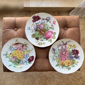 VTG St. Martin Limoges Set of 3 Plates Hand Painted Floral 10in Serving Gold Rim